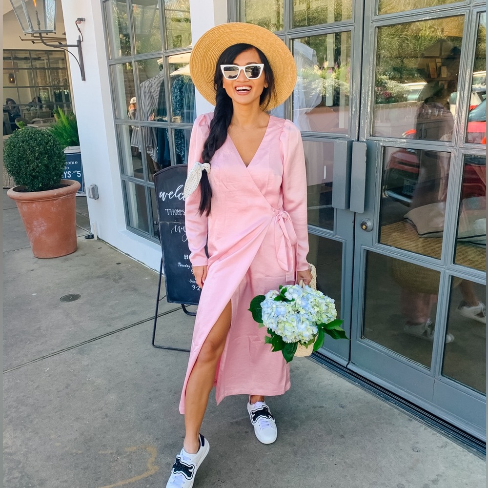 Wayf wrap pink dress